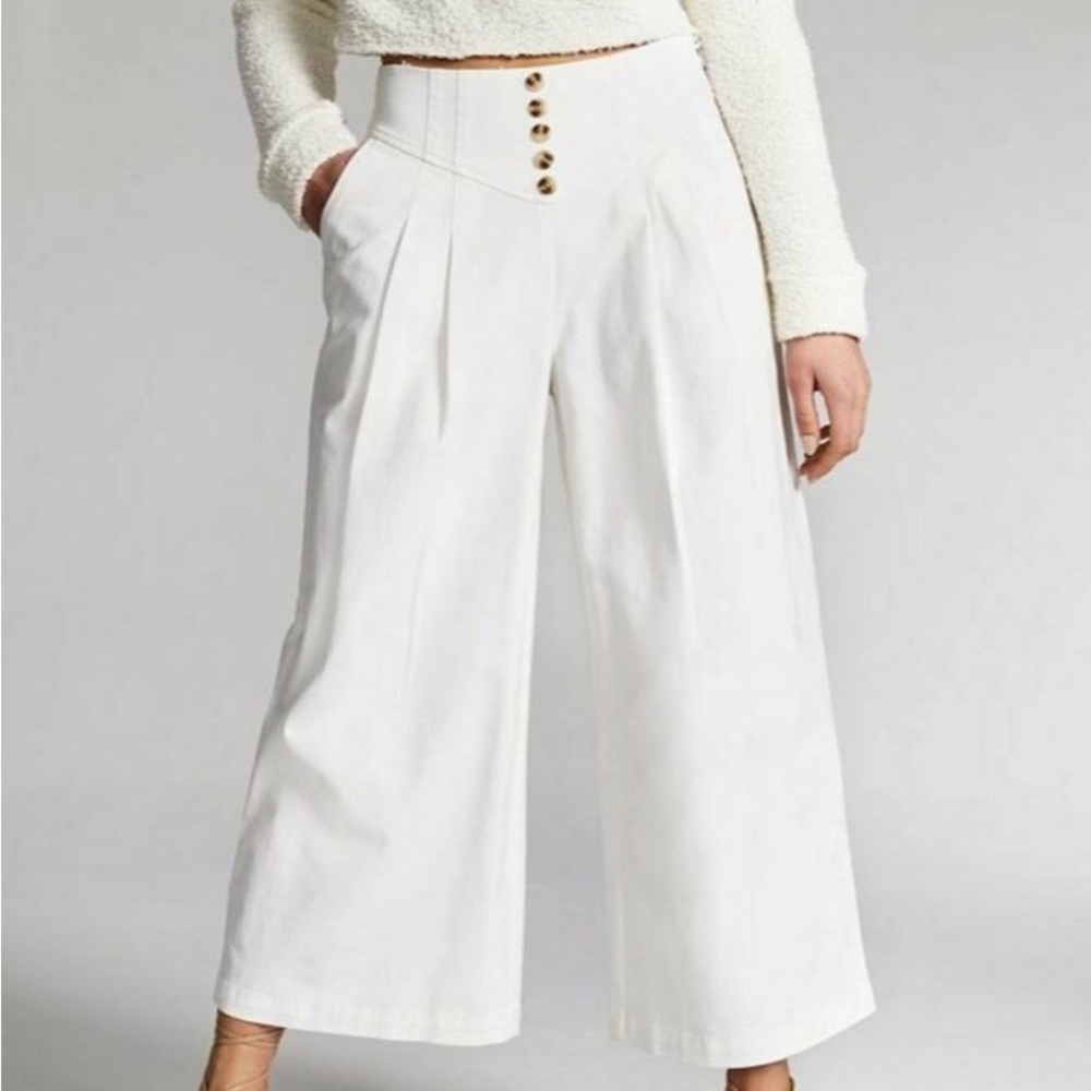 INC international concept ivory pants high waist wide leg cropped NWOT…